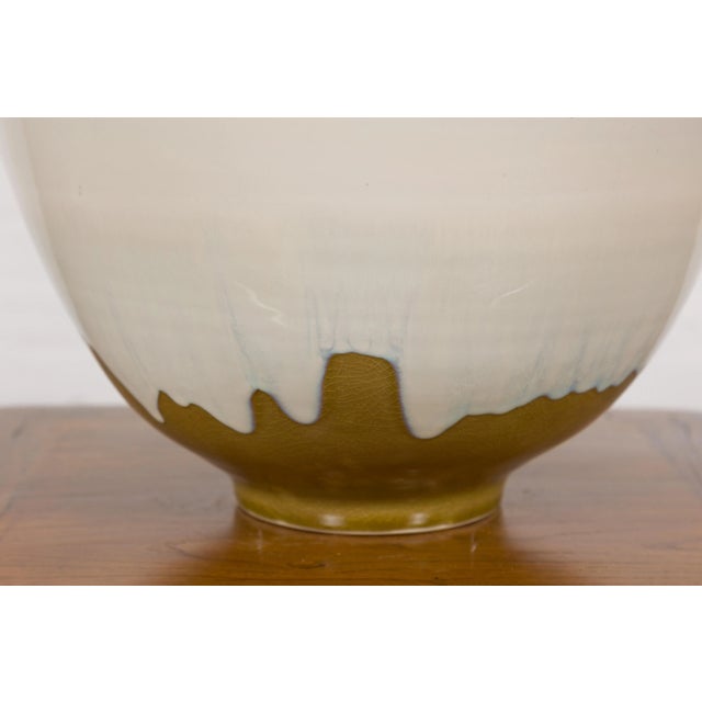 White Contemporary White & Brown Glazed Ceramic Bowl For Sale - Image 8 of 12