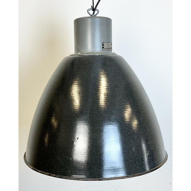 1960s Large Industrial Dark Grey Enamel Factory Lamp from Elektrosvit, 1960s For Sale - Image 5 of 18