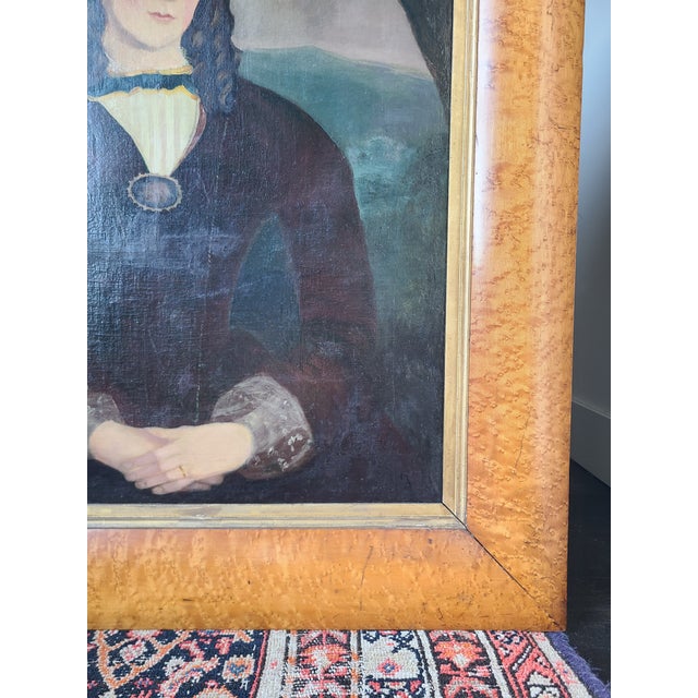 Antique 19th C. Oil Painting Folk Art Portrait in the Style of William Matthew Prior For Sale - Image 13 of 16