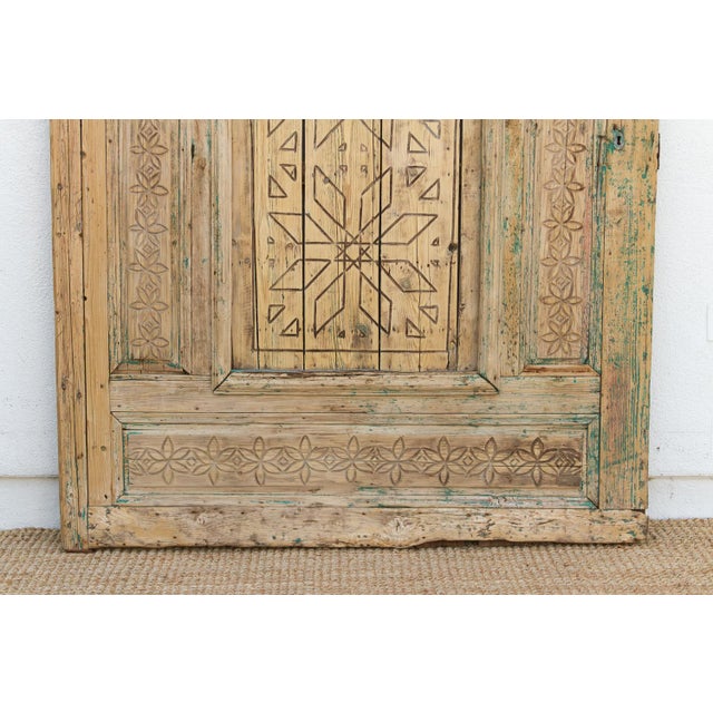 19th Century Ancient Carved Star Moroccan Riad Door For Sale - Image 5 of 16
