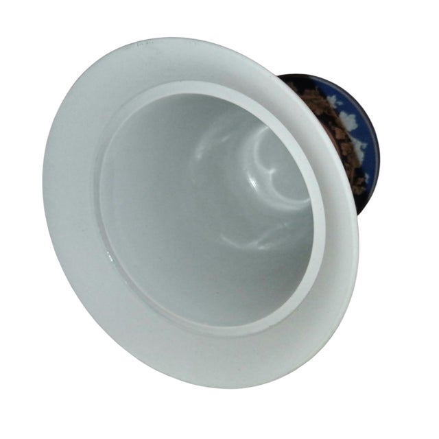 Blue Pristine Vintage Wedgewood Cobalt Blue Jasperware Trumpet Frog Vase Circa 1969 For Sale - Image 8 of 13