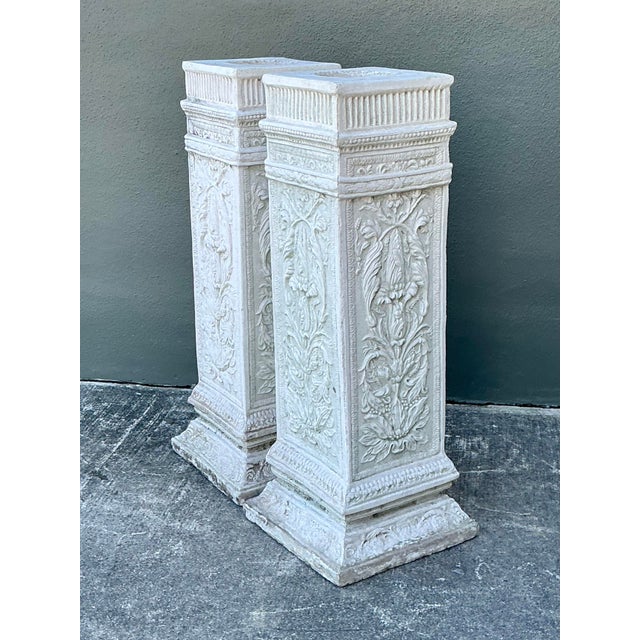 Late 20th Century Vintage Cast Concrete Relief Pedestals - A Pair For Sale - Image 5 of 12