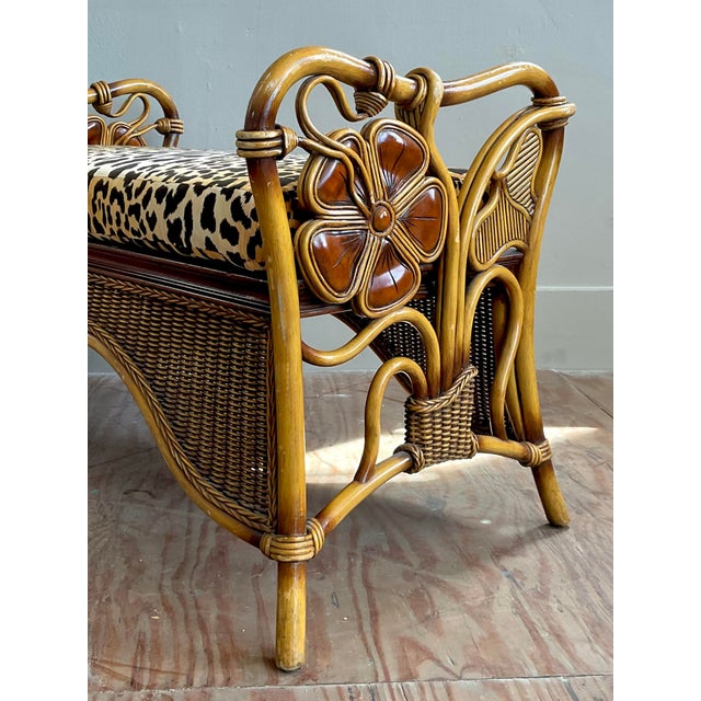 Embrace a touch of the exotic with this stunning vintage bent rattan bench, a perfect marriage of coastal ease and...