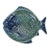 Vintage Olfaire Portugal Majolica Blue/Green Ceramic Fish Shaped Plate For Sale