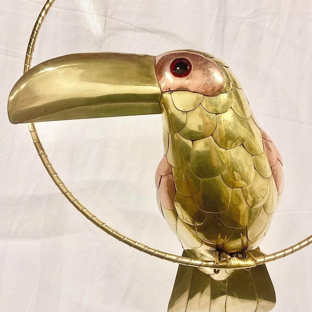 Mexican Cinco De Mayo - 1970s Vintage Mexican Folk Art Sergio Bustamante Attributed Brass-Copper Toucan Sculpture. For Sale - Image 3 of 12