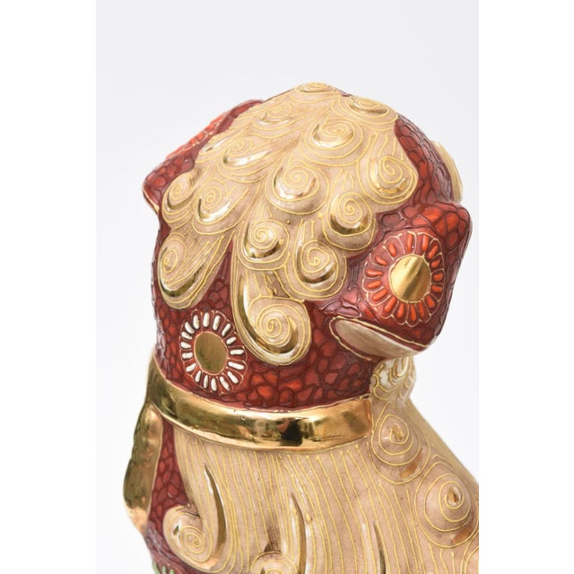 Metal 1950's Rare Kutani Japanese Ceramic Hand Painted 22 Carat Gold Painted Foo Dog Lions Pair Of For Sale - Image 7 of 12