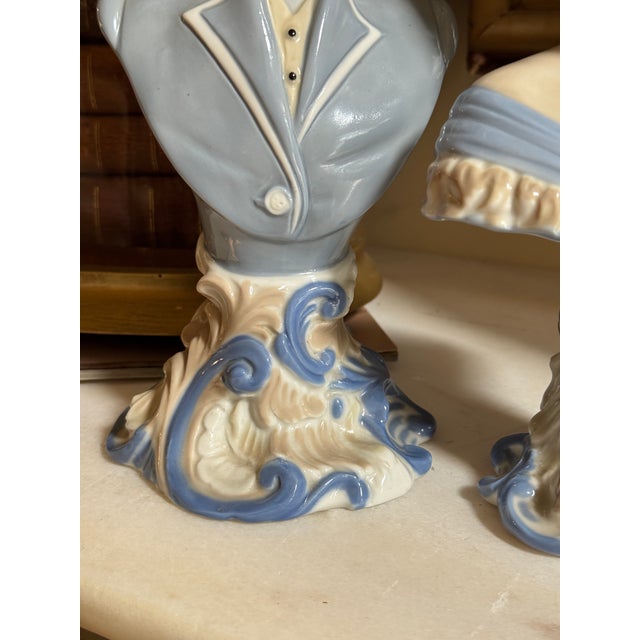 Rococo Vintage Japanese Rococo Revival Blue & White Porcelain Busts — Pair For Sale - Image 3 of 10