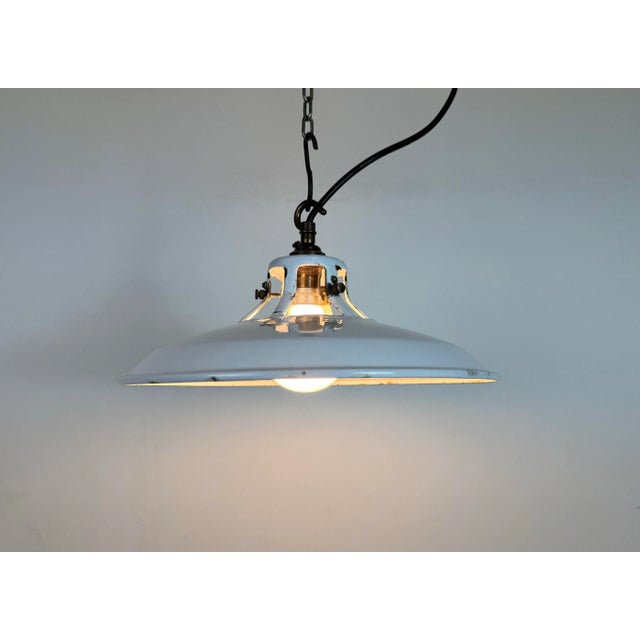 Industrial White Enamel Factory Pendant Lamp, 1960s For Sale - Image 16 of 17