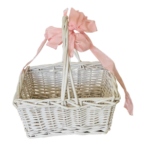 Vintage Wicker Basket Painted White With Bow