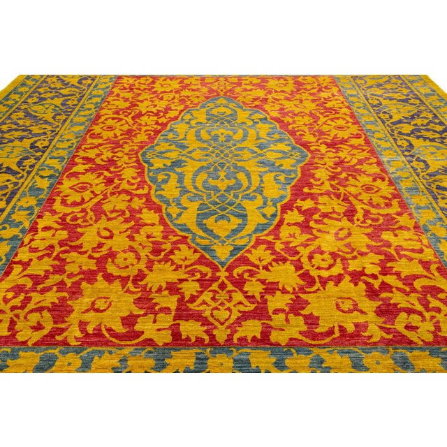Goldenrod Multicolor Modern Qum Persian Style Handmade Wool Rug With Qajar Design For Sale - Image 8 of 9