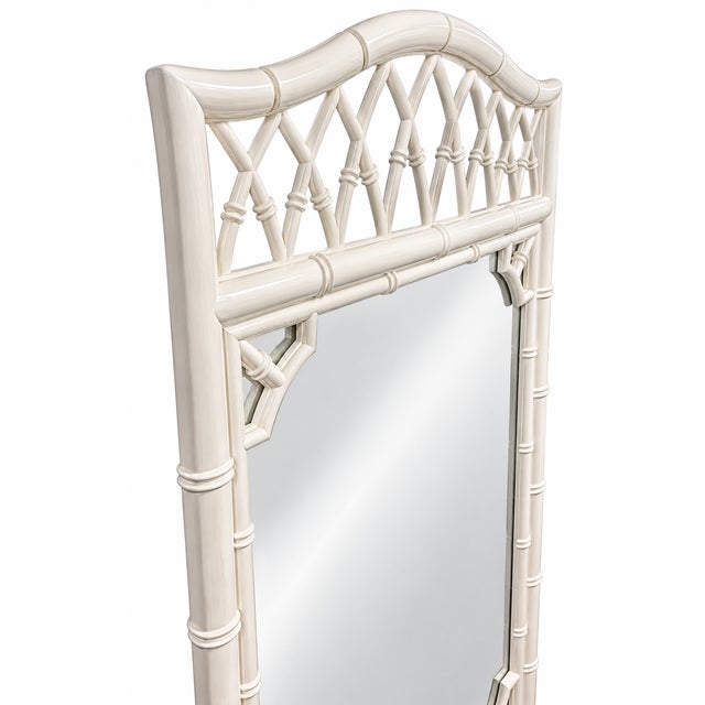 Chinoiserie Vintage Chinoiserie Faux Bamboo Mirror – Ivory White Lacquer For Sale - Image 3 of 6