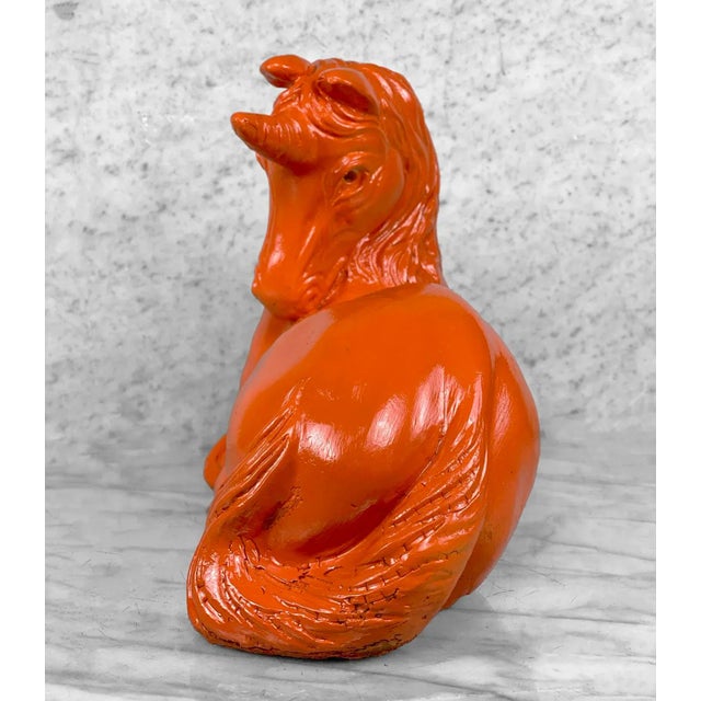 Hollywood Regency Vintage Hollywood Regency Large Orange Plaster Unicorn Sculpture For Sale - Image 3 of 10