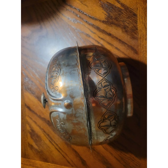 Mid 20th Century Indo-Persian Tin & Copper Bowl With Lid For Sale In Dallas - Image 6 of 8