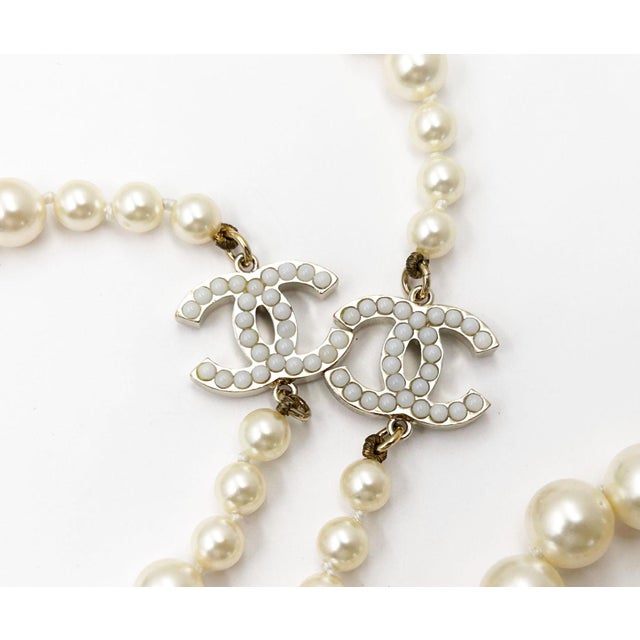 Chanel Classic 2 Gold CC White Bead Pearl Necklace *Marked 13 *Made in France -It is approximately 34" long. -Wear it as...