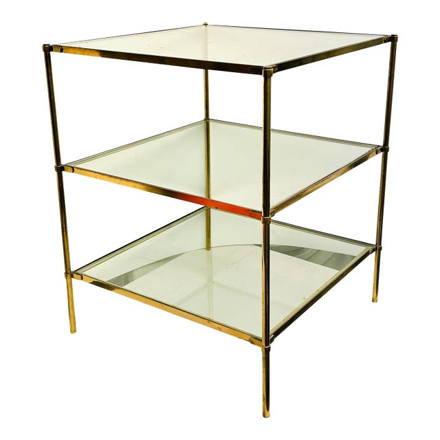 70’s MCM Italian Brass Glass End Table For Sale