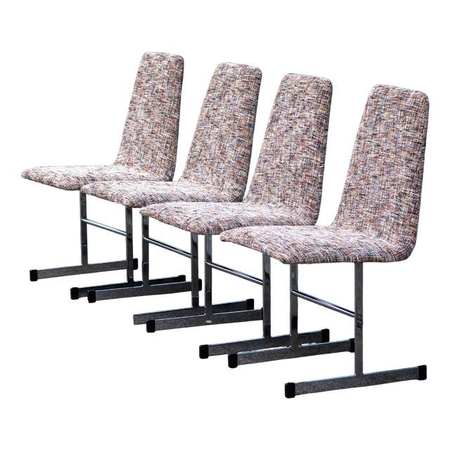 Chromed and Upholstered Lisse Dining Chairs attributed to Ted Bates for Pieff, United Kingdom, 1970s, Set of 4 For Sale