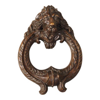 Oversized French Carved Walnut Study of a Bronze Door Knocker, 19th Century For Sale