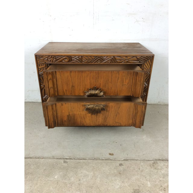 Mid Century Modern Two Drawer Nightstand With Unique Brass Hardware For Sale - Image 10 of 16