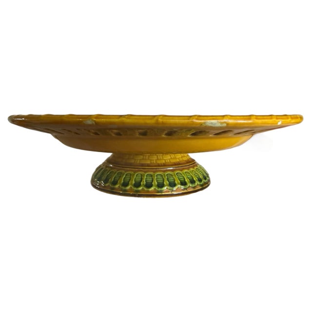 Saffron Antique 19th Century English Majolica 13 Pc Basketweave Dessert Service by Wittman & Roth, London For Sale - Image 8 of 12
