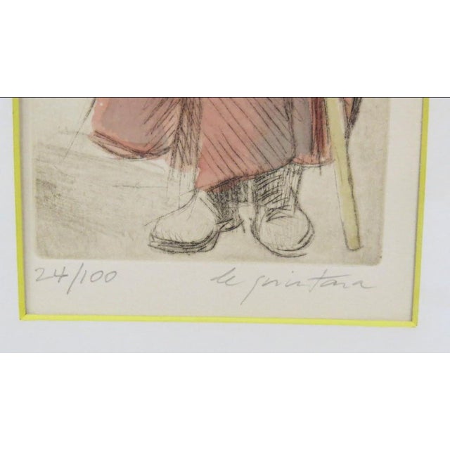 Mid-Century Modern Scholar Hand-Colored Signed Etching By Quintana Limited Edition 24/100 This evocative mid-century...