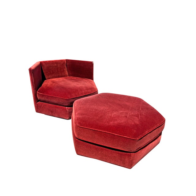 Textile Mid Century Modern Vintage Chair and Ottoman in Milo Baughman Style Design For Sale - Image 7 of 10