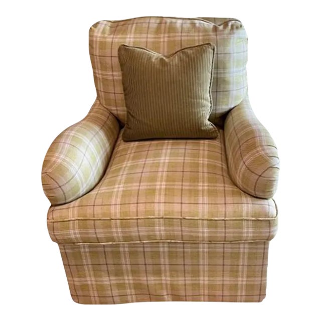 Designer Upholstered Green Club Chair For Sale