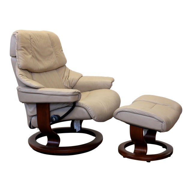 Ekornes Stressless Reno Tan Leather Large Recliner With Ottoman Chairish