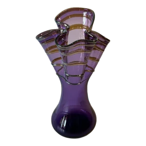 Signed Rich Pitkethly Art Glass Amethyst Handkerchief Vase With Swirled Lines
