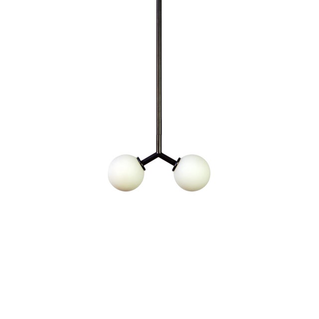 Modern Y Pendant Mini, Black, 35in H, 3 Inch Glass Globes, by Research.Lighting, Modern, Minimal Hanging Light For Sale - Image 3 of 9