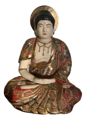Vintage Japanese Satsuma Porcelain Buddha Moriage Gilt Statue 10" Immortal