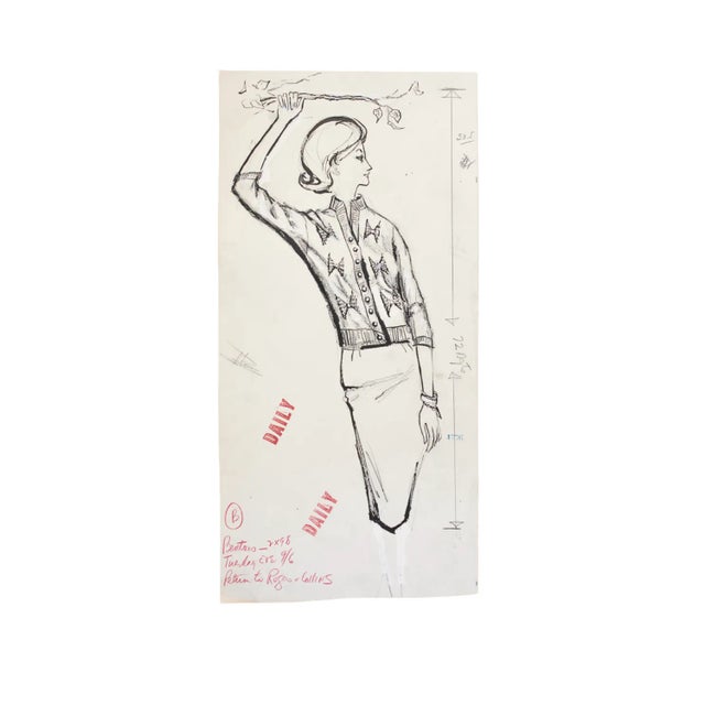 Mid-Century Fashion Illustration Sketch, 1960 — Original Magazine Advertising Art For Sale - Image 10 of 11