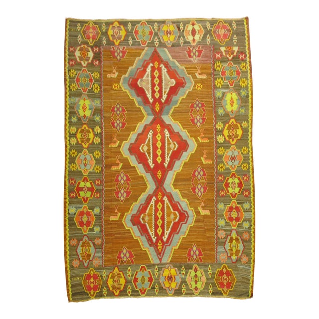 Bold Geometric Turkish Kilim For Sale