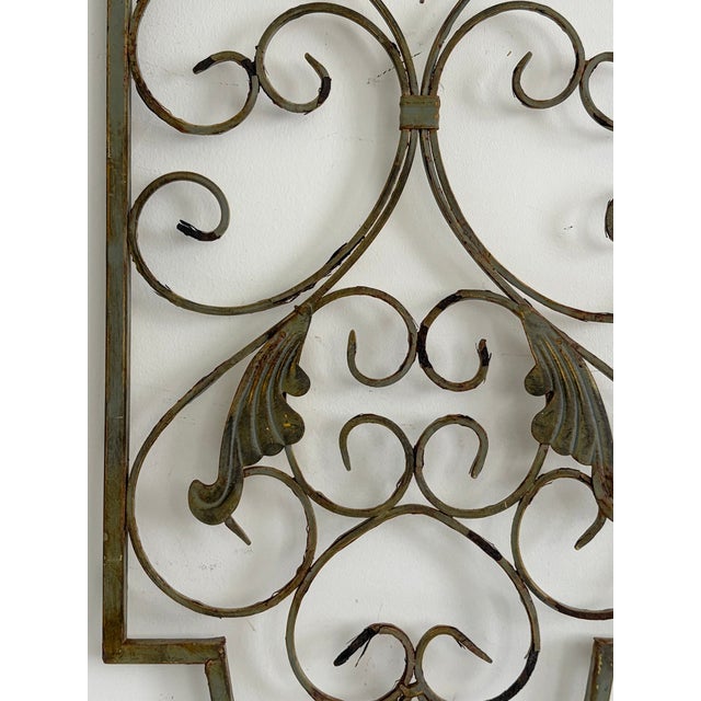 Vintage 36" Wrought Iron Scroll Wall Panel With Cast Leaf Accents For Sale - Image 11 of 17