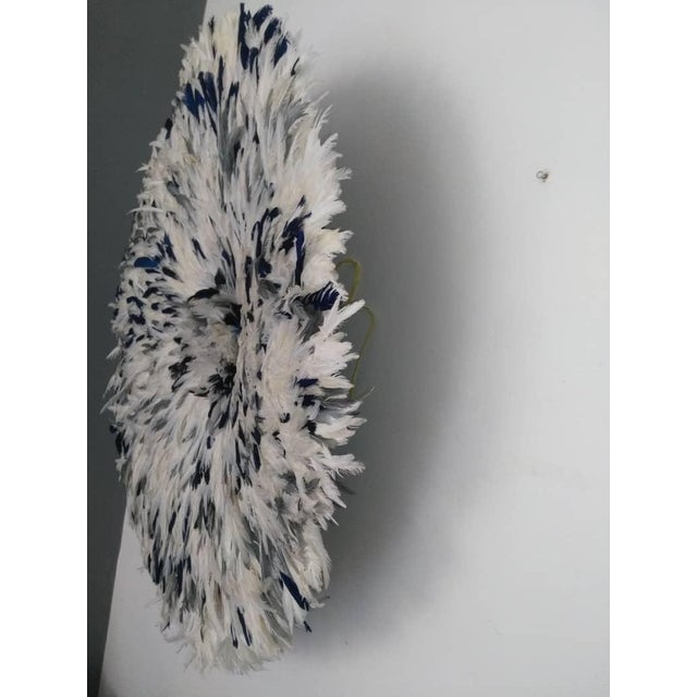 Mid-Century Modern Juju Hat Speckled White Gray and Navy Blue of 31" - 80 Cm For Sale - Image 3 of 6