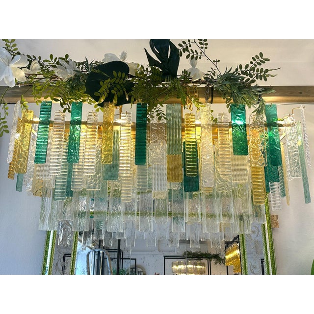 Monumental Italian Rectangular Strip “Listelli” Murano Glass Chandelier by Simoeng For Sale - Image 11 of 14