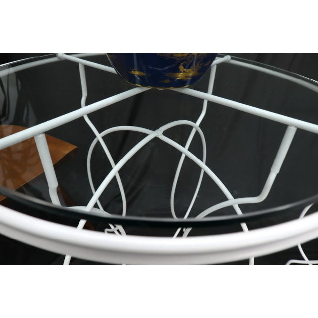 Pair of Midcentury Ice Cream Style Round Folding Cafe Tables Glass Tops For Sale - Image 10 of 11