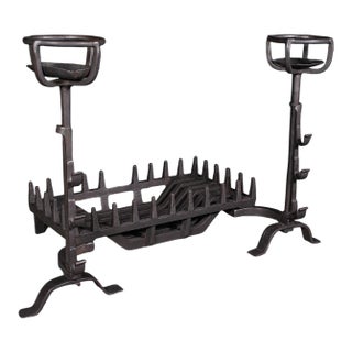 Antique Fireplace Set, English Cast Iron, Fire Basket, Mulling Andiron, Georgian For Sale
