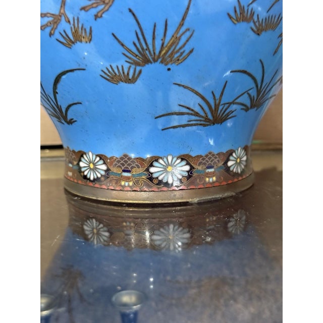 Meiji Japanese Cloisonne Enamel Vase With Quail, Insects, Fruit, and Flowers For Sale - Image 12 of 15