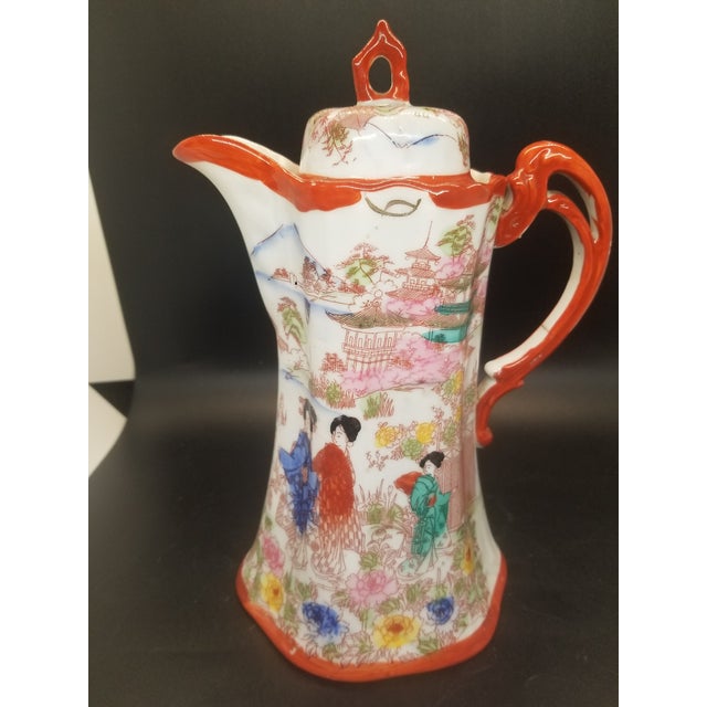 Vintage Japanese Hand Painted Chocolate Pot Japanese/Red Geisha Tea Pot