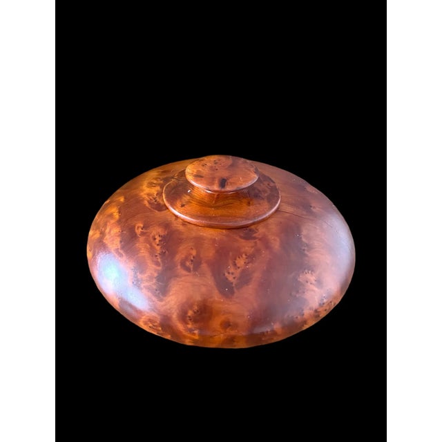 Beautiful 1960’s burl wood lidded round box . Stunning vintage piece in good vintage condition. It has a couple of minor...