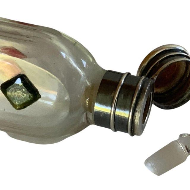 Traditional Antique Bohemian Jeweled Glass Pocket Scent Bottle Hinged Cap & Intact Ground Glass Stopper Czech c.1890 For Sale - Image 3 of 12
