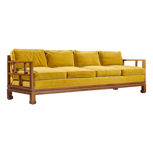 Michael Taylor for Baker Furniture Far East Collection Mid Century Walnut Sofa For Sale