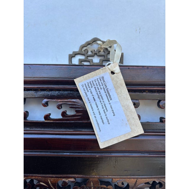 Burgundy 1875 Chinese Hand-Carved Wooden Wall Panels With Gold Accent and Certificate of Antiquity, Pair For Sale - Image 8 of 10