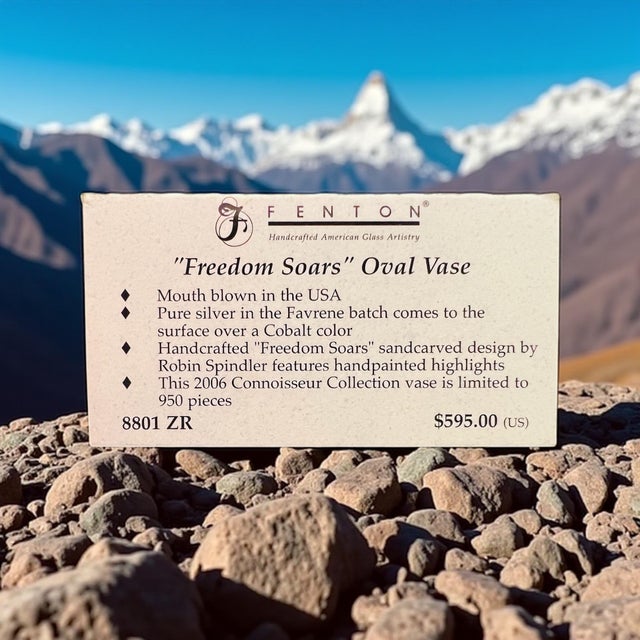 Fenton Favrene Freedom Soars Gobalt Blue Vase- Robin Spindler Eagle Scene For Sale - Image 11 of 13