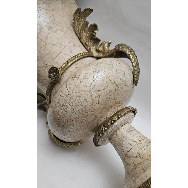 Bronze 1970s Decorative Crafts Inc. Crackle Glaze With Bronze Vase For Sale - Image 8 of 18