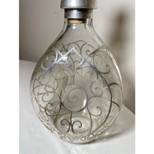 Glass Antique Ornate Sterling Silver Overlay Glass Liquor Claret Decanter Bottle Jar For Sale - Image 7 of 12