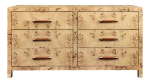 Matthew Izzo Home Winchester Burlwood Six Drawer Dresser With Rattan Wrapped Handles