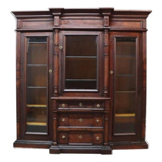 Oversized Victorian Walnut & Burl Triple Door Secretary Desk/Bookcase C1880 For Sale