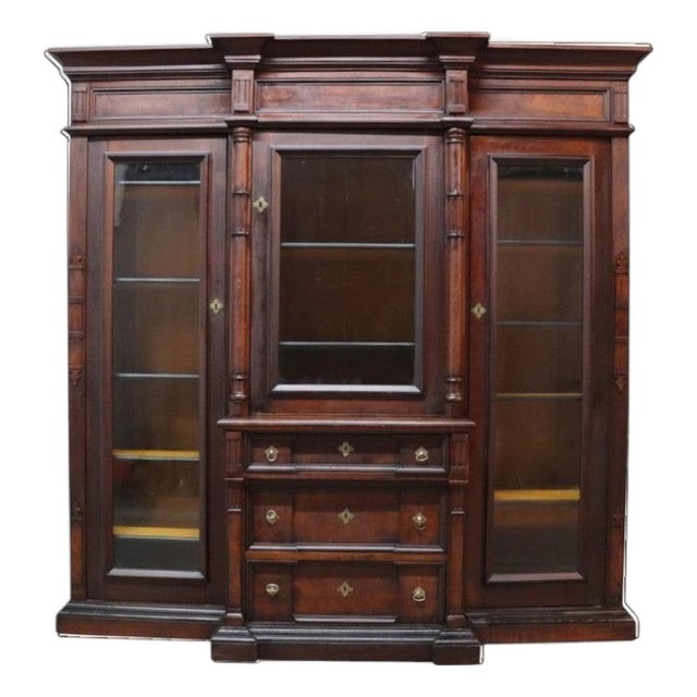 Oversized Victorian Walnut & Burl Triple Door Secretary Desk/Bookcase C1880 For Sale