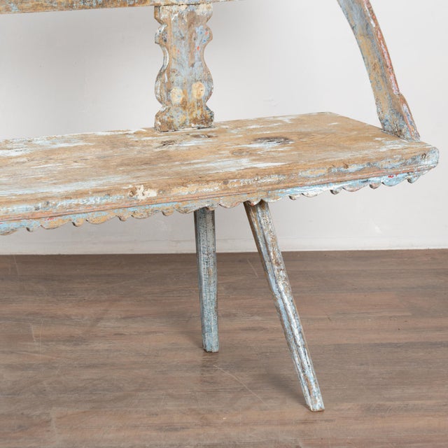 19th Century Hungarian Original Hand Painted Peg-Leg Oak Bench For Sale - Image 16 of 17